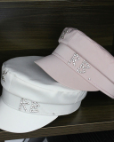 Women Rhinestone Fashion Satin Navy Hat