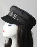Women Rhinestone Fashion Satin Navy Hat