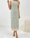 Slim-Fitting Mid-Color Women'S Sweater Striped Long Skirt Fashionable Dress