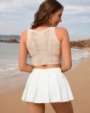 Cotton Slim Fit Camisole Hollow Solid White Women'S Vest