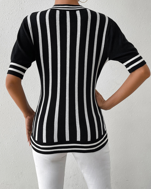 Women'S Striped Short-Sleeved Fashion Tops Casual Pullover Women'S Sweaters