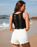Cotton Slim Fit Camisole Hollow Solid White Women'S Vest