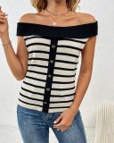 Women'S Fashionable Long-Sleeved Striped Off-Shoulder Boat Neck Pullover Women'S Sweater
