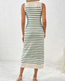 Slim-Fitting Mid-Color Women'S Sweater Striped Long Skirt Fashionable Dress