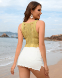 Cotton Slim Fit Camisole Hollow Solid White Women'S Vest