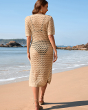 Seaside Vacation Dress Long Skirt Fashionable Blouse Solid Color Short-Sleeved Women'S Sweater