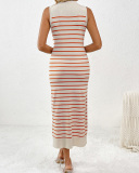 Slim-Fitting Mid-Color Women'S Sweater Striped Long Skirt Fashionable Dress