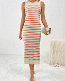 Slim-Fitting Mid-Color Women'S Sweater Striped Long Skirt Fashionable Dress