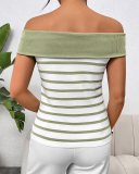 Women'S Fashionable Long-Sleeved Striped Off-Shoulder Boat Neck Pullover Women'S Sweater