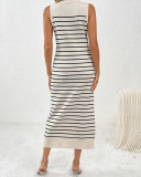 Slim-Fitting Mid-Color Women'S Sweater Striped Long Skirt Fashionable Dress