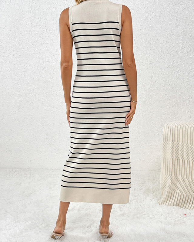 Slim-Fitting Mid-Color Women'S Sweater Striped Long Skirt Fashionable Dress