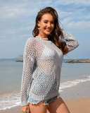 Summer Women'S Round Neck Five-Pointed Star Sexy Hollow Bikini Beach Cover-Up