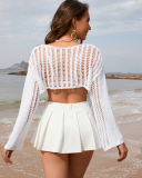 Women'S Bell Sleeve Loose Round Neck Hollow Knitted Sweater For Women