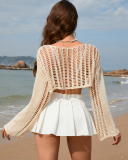 Women'S Bell Sleeve Loose Round Neck Hollow Knitted Sweater For Women