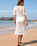 Seaside Vacation Dress Long Skirt Fashionable Blouse Solid Color Short-Sleeved Women'S Sweater