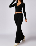 Women Long Sleeve T-shirt High Waist Pants Yoga Two-piece Set S-XL
