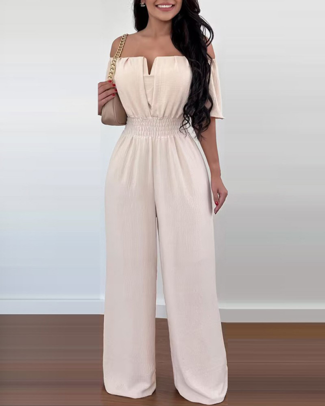 Short Sleeve Wide Leg Women Jumpsuit S-XL