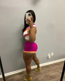 Colorblock Knitted Summer Two Piece Short Set S-XXL