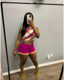 Colorblock Knitted Summer Two Piece Short Set S-XXL