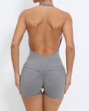 Women Backless Halter Neck Hips Lift Back Pocket Sports Romper S-L
