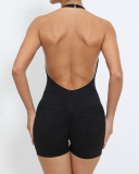 Women Backless Halter Neck Hips Lift Back Pocket Sports Romper S-L