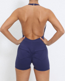 Women Backless Halter Neck Hips Lift Back Pocket Sports Romper S-L