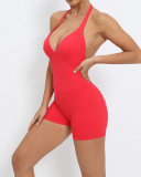 Women Backless Halter Neck Hips Lift Back Pocket Sports Romper S-L
