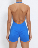 Women Backless Halter Neck Hips Lift Back Pocket Sports Romper S-L