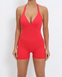 Women Backless Halter Neck Hips Lift Back Pocket Sports Romper S-L