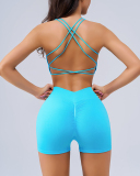 Women Back Criss Cross Hips Lift Yoga Two-piece Short Sets S-L