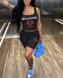 Black Printed Summer Two Piece Short Set S-3XL