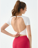 Logo Printed Backless Short Sleeve Women O Neck Slim Fitness T-shirt S-XL