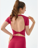 Logo Printed Backless Short Sleeve Women O Neck Slim Fitness T-shirt S-XL
