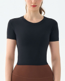 Logo Printed Backless Short Sleeve Women O Neck Slim Fitness T-shirt S-XL