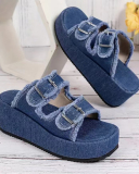 Denim Belt Buckle One-Step Sandals Women's Summer Outdoor Wear Thick-Soled Slippers