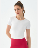 Logo Printed Backless Short Sleeve Women O Neck Slim Fitness T-shirt S-XL