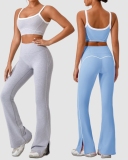 Women Colorblock High Waist Wide Leg Pants Yoga Sports Two Piece Sets S-XL