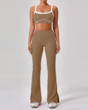 Women Colorblock High Waist Wide Leg Pants Yoga Sports Two Piece Sets S-XL