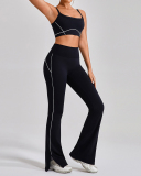Women Colorblock High Waist Wide Leg Pants Yoga Sports Two Piece Sets S-XL