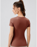 Women Crew Neck Solid Color Short Sleeve Running Quick Drying T-shirt S-XL
