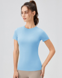 Women Crew Neck Solid Color Short Sleeve Running Quick Drying T-shirt S-XL