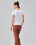 Women Crew Neck Solid Color Short Sleeve Running Quick Drying T-shirt S-XL