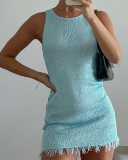 Round Neck Women Sleeveless Knitted Dress S-L