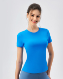 Women Summer Solid Color Short Sleeve Fitness T-shirt S-XL
