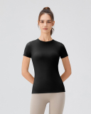 Women Crew Neck Solid Color Short Sleeve Running Quick Drying T-shirt S-XL