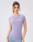 Women Summer Solid Color Short Sleeve Fitness T-shirt S-XL