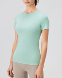 Women Crew Neck Solid Color Short Sleeve Running Quick Drying T-shirt S-XL