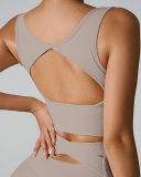 Women Hollow Out Back Square Collar Fixed Cup Running Vest S-XL