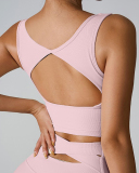 Women Hollow Out Back Square Collar Fixed Cup Running Vest S-XL
