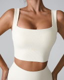 Women Hollow Out Back Square Collar Fixed Cup Running Vest S-XL